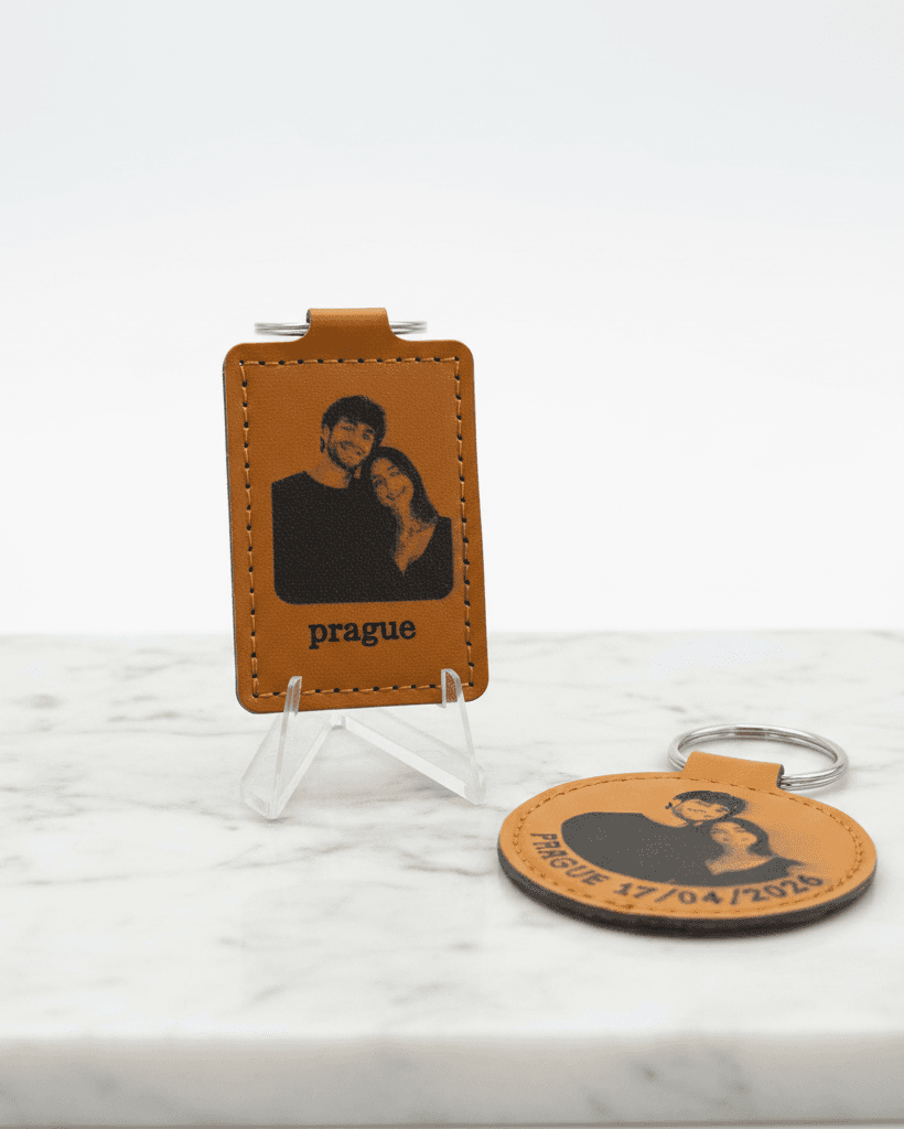 Leather Keychain — Pair on marble