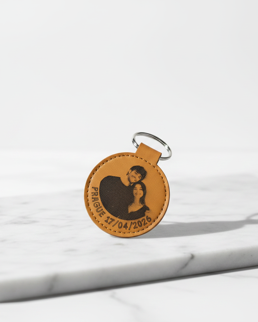 NFC Leather Keychain — Round on marble